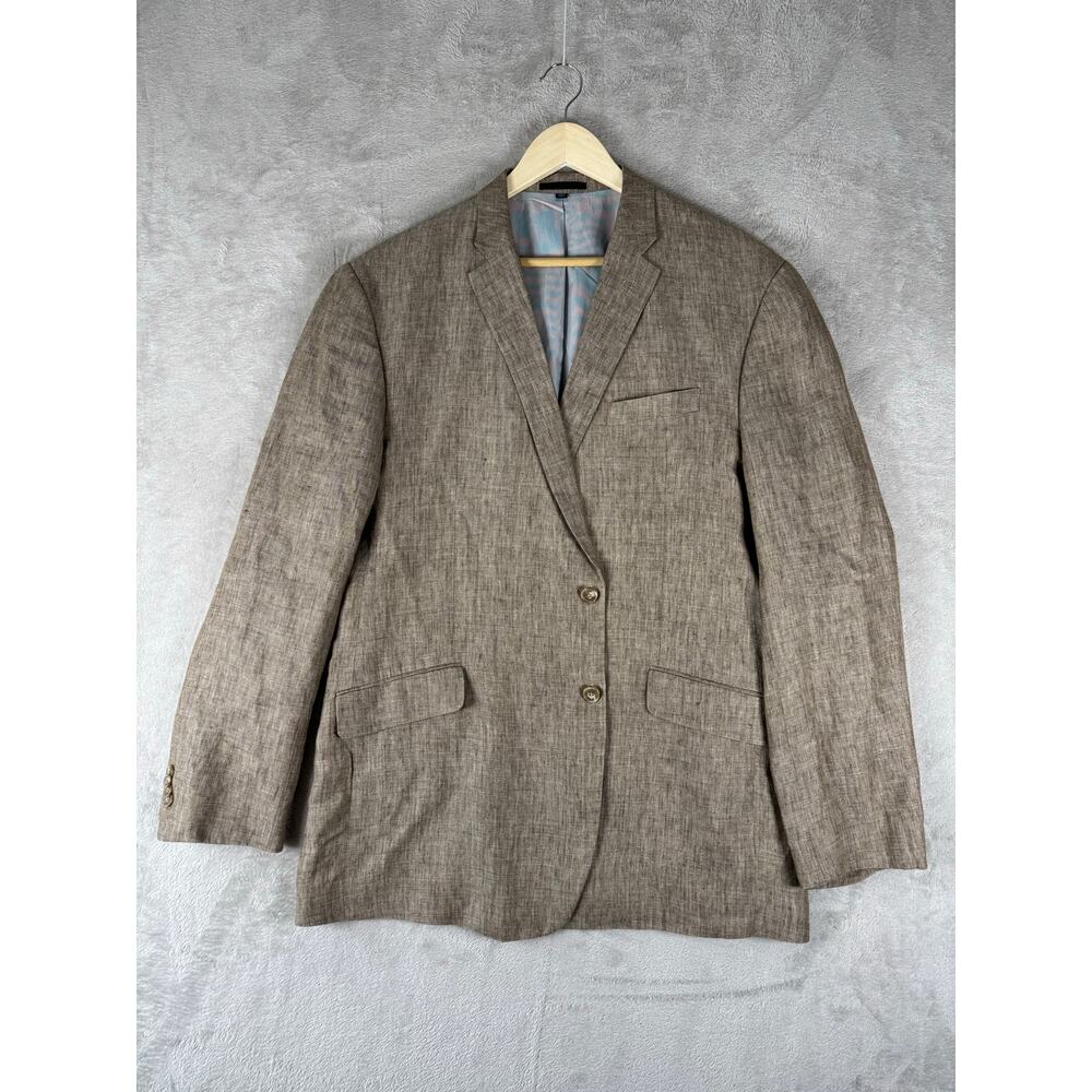 Jos A Bank 1905 Brown 100% Linen Sport Coat Blazer 46L Tailored Fit Herringbone
